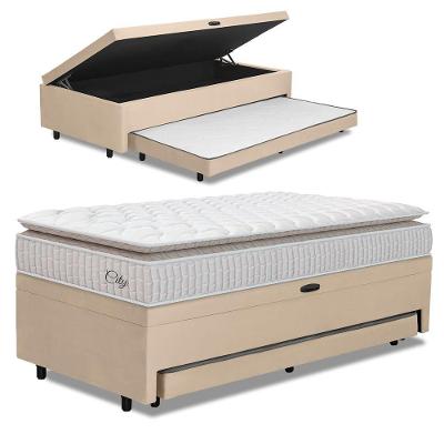 Cama Bibox Baú Com Colchão City Solteiro E Cama Auxiliar Conjugada 88x188x69cm Bela Bege / Branco