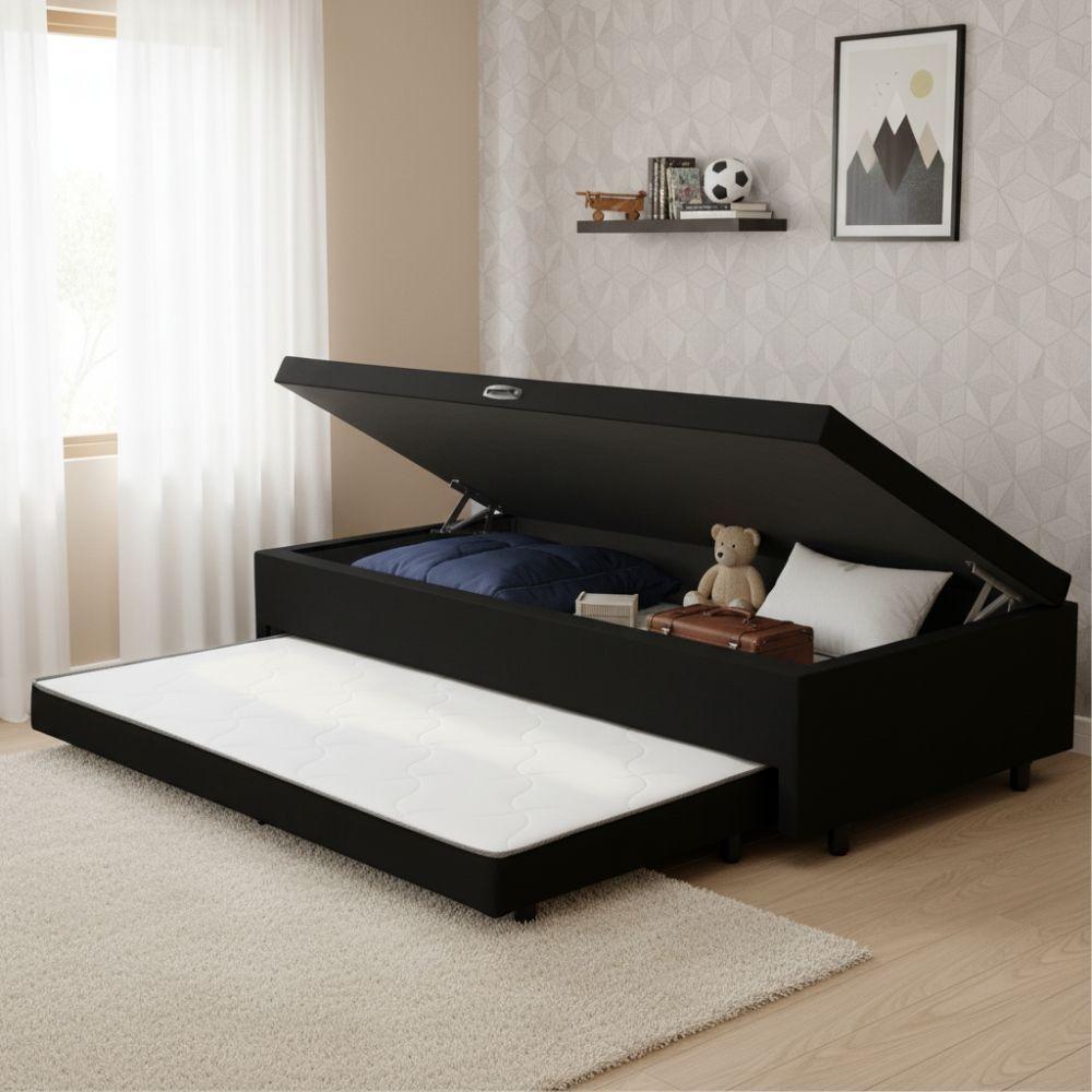 Base Cama Bibox Com Baú Solteiro E Cama Auxiliar 3 Em 1 - 88x188x46 Bela Preto - 2