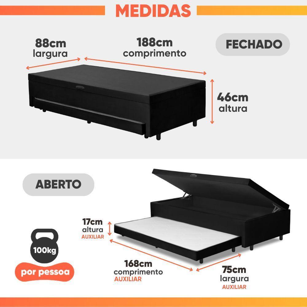 Base Cama Bibox Com Baú Solteiro E Cama Auxiliar 3 Em 1 - 88x188x46 Bela Preto - 3