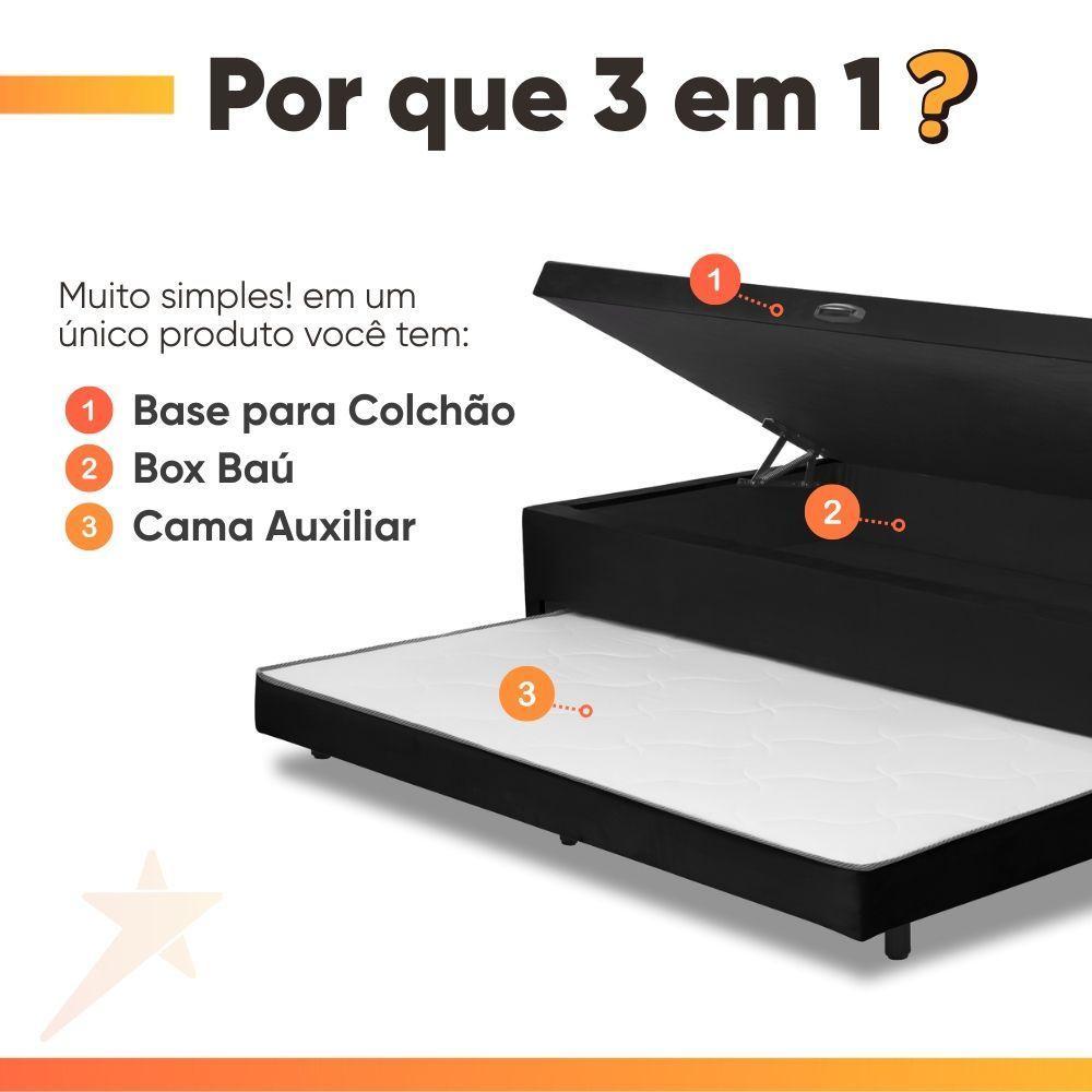 Base Cama Bibox Com Baú Solteiro E Cama Auxiliar 3 Em 1 - 88x188x46 Bela Preto - 5
