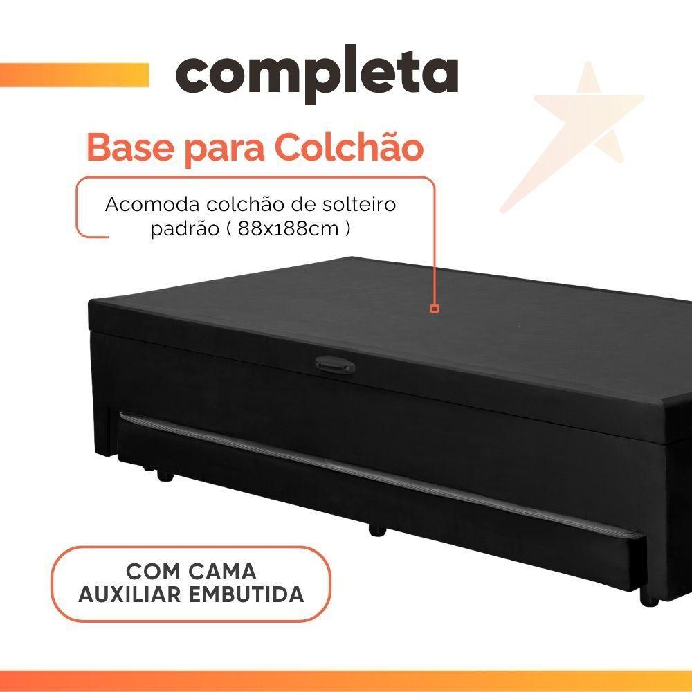 Base Cama Bibox Com Baú Solteiro E Cama Auxiliar 3 Em 1 - 88x188x46 Bela Preto - 6