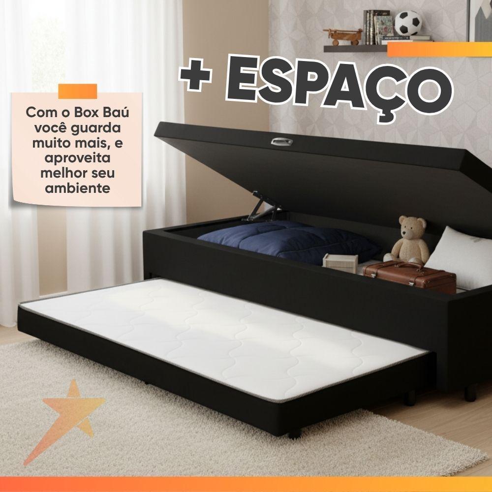 Base Cama Bibox Com Baú Solteiro E Cama Auxiliar 3 Em 1 - 88x188x46 Bela Preto - 7