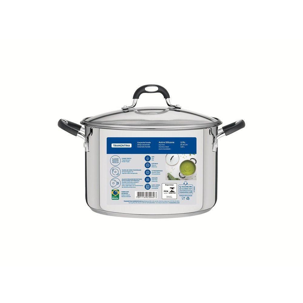 Caçarola Tramontina Astro Silicone Funda Aço Inox Fundo Triplo Tampa De Vidro 20 Cm 3,6 L Tramontina - 6