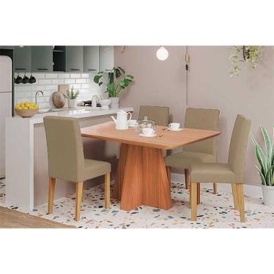 Sala De Jantar Completa Maitê Tampo Madeirado 130x80cm E 4 Cadeiras Maia Cinamomo - Nature/suede Gengibre Bege - Cimol