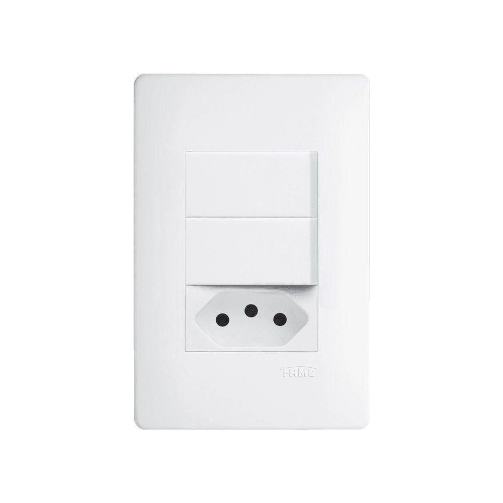 Interruptor Simples Duplo E Tomada 2p+t 10a Fame Habitat Com Placa 4x2 Branco - 1