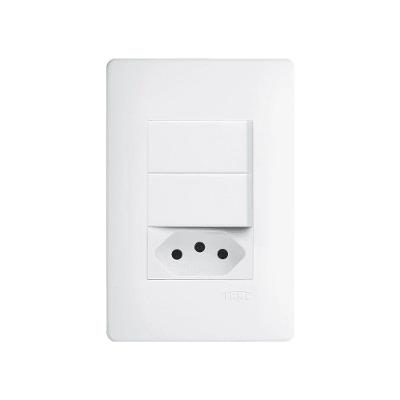 Interruptor Simples Duplo E Tomada 2p+t 10a Fame Habitat Com Placa 4x2 Branco