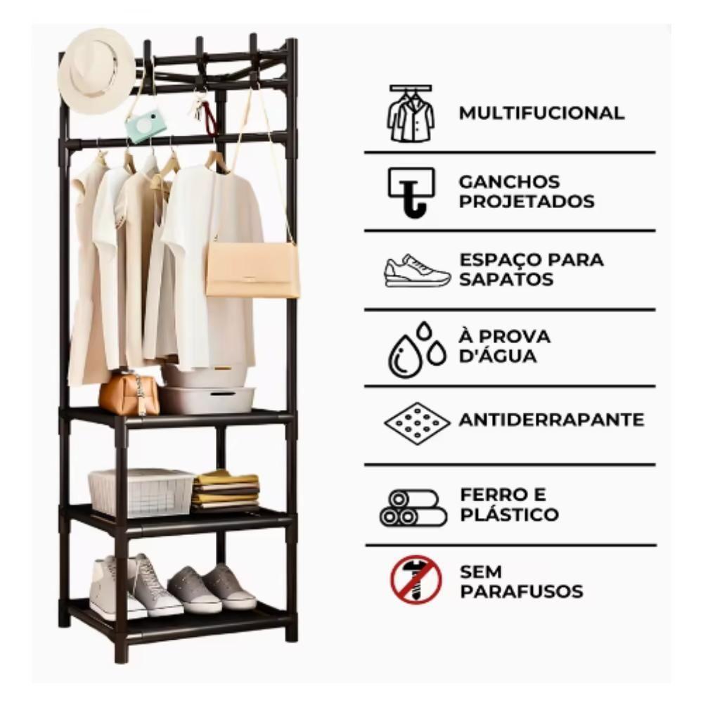 Armario Organizador Rack Canto Cabides Roupas Portatil Dobravel Aberto Arara Sapateira - 2