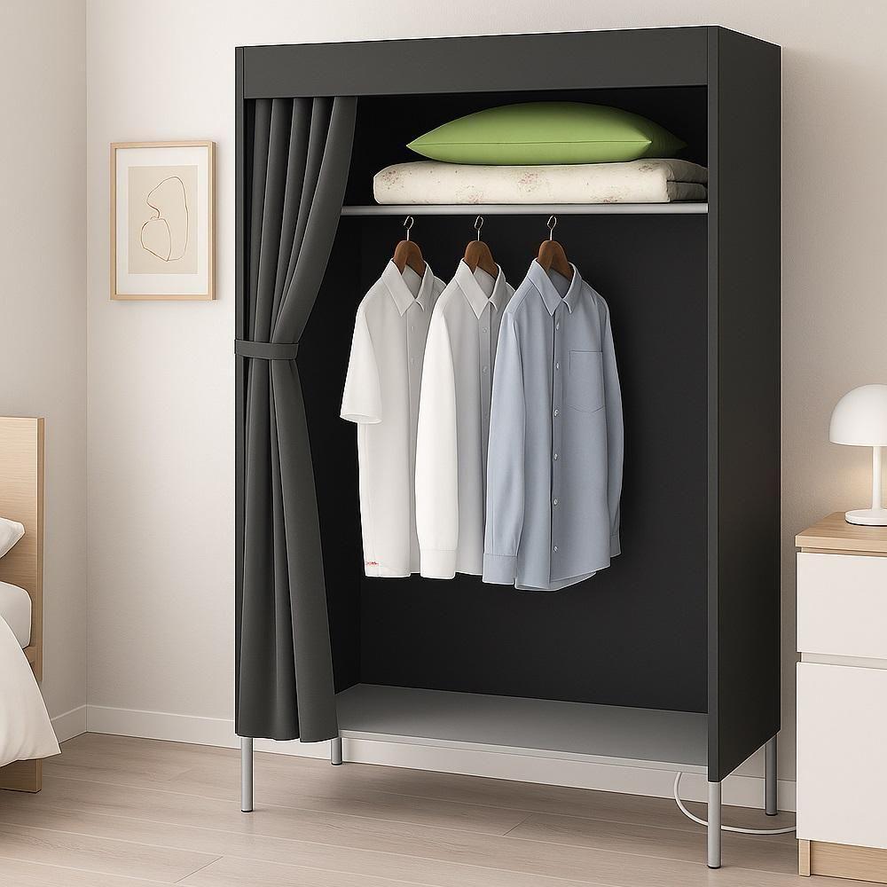 Guarda Roupa Portatil Arara Cabideiro Armario Organizador Prateleiras Compacto Quarto Closet Camping Cinza - 2