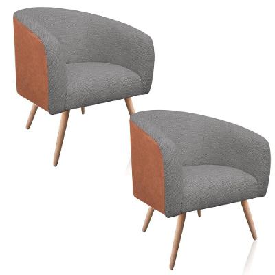 Kit 2 Poltronas Stella Corano Nozes com Linho Cinza Castanho