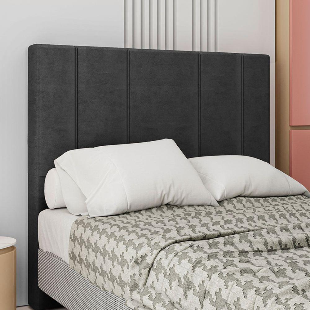 Cabeceira Estofada Queen 160 Cm Rubi Veludo Cor: Preto - 1