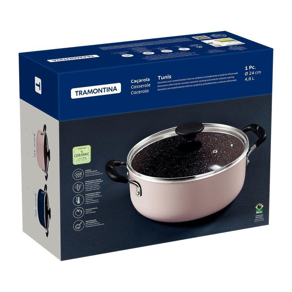 Panela Caçarola Tramontina Tunis Em Alumínio Cerâmica Rosa Trufado 24 Cm 4,8 L Tramontina - 3