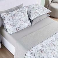 Kit Cobre Leito Colcha Maris Queen Estampado Dupla Face Percalle 200 Fios 3 Peças Protea Cinza - 1