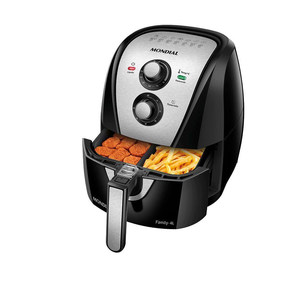 Fritadeira Sem Óleo com Divisória Air Fryer Mondial Family 4L Preto/Inox AFD-40-BI 220V - 1