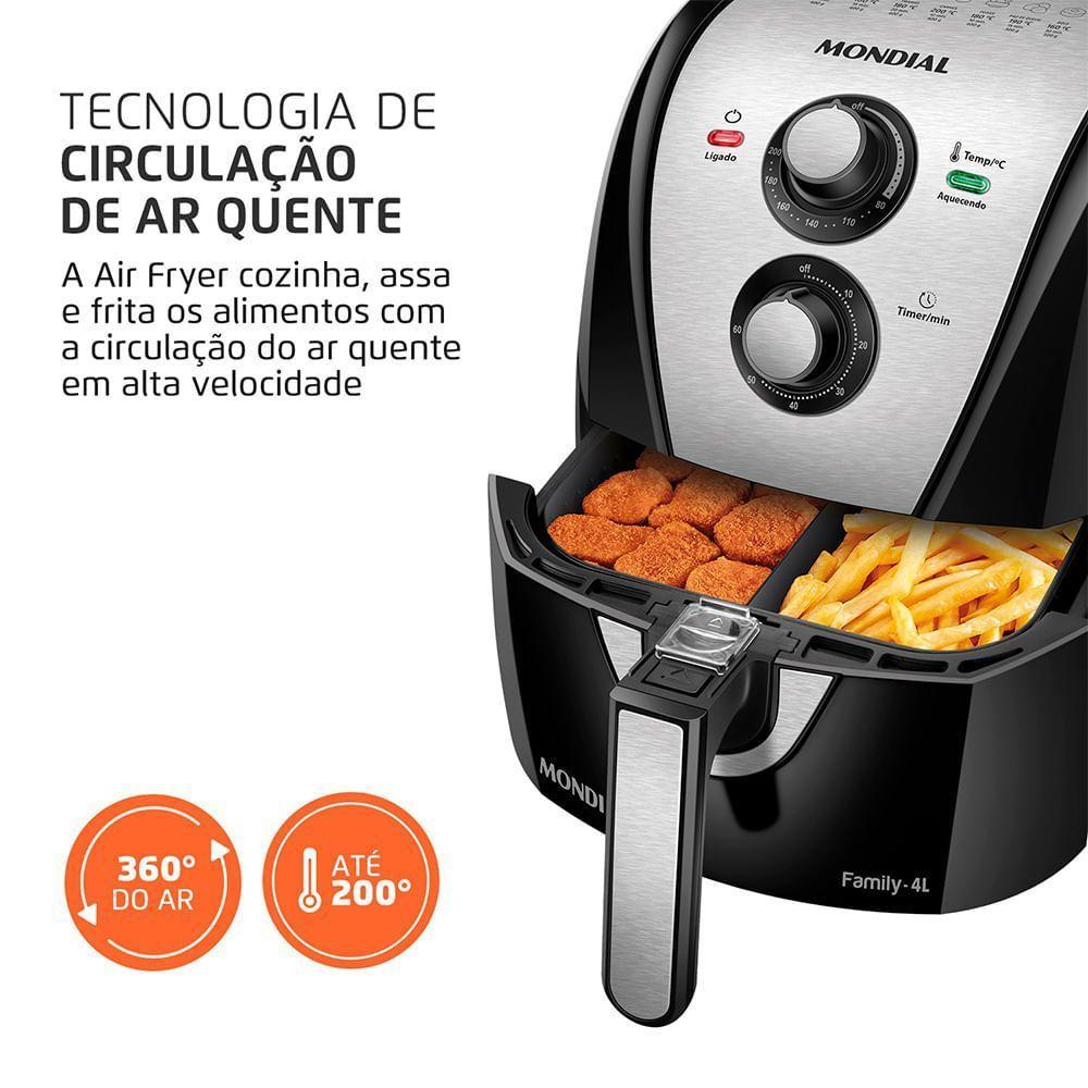 Fritadeira Sem Óleo com Divisória Air Fryer Mondial Family 4L Preto/Inox AFD-40-BI 220V - 3