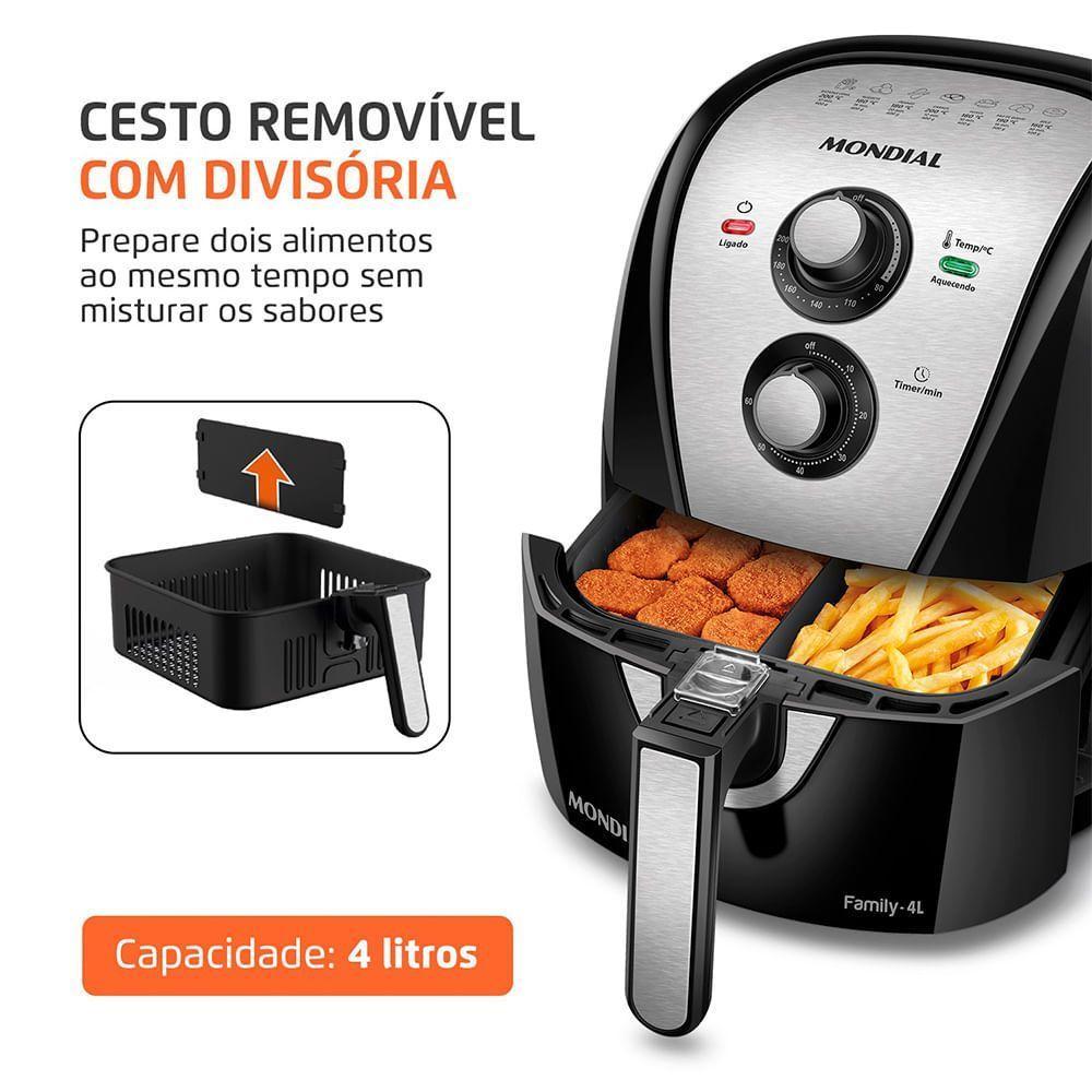 Fritadeira Sem Óleo com Divisória Air Fryer Mondial Family 4L Preto/Inox AFD-40-BI 220V - 4