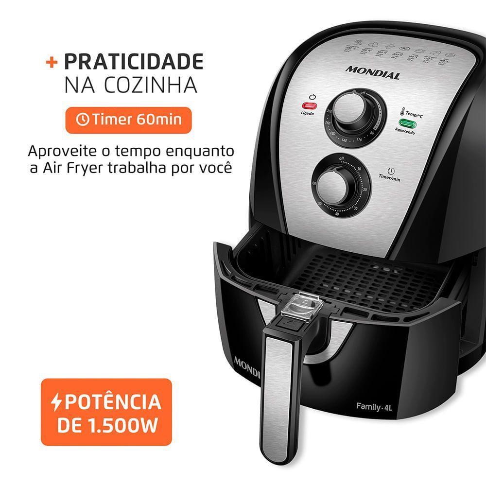 Fritadeira Sem Óleo com Divisória Air Fryer Mondial Family 4L Preto/Inox AFD-40-BI 220V - 6