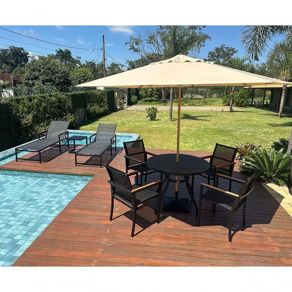 Jogo De Mesa Ripada 1,20m + 4 Cadeiras Amélia E Guarda Sol Piscina Preto - 2