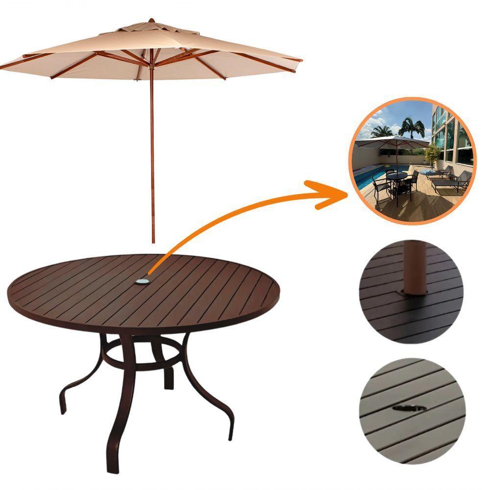 Jogo De Mesa Ripada 1,20m + 4 Cadeiras Amélia E Guarda Sol Piscina Preto - 9