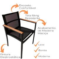 Jogo De Mesa Ripada 1,20m + 4 Cadeiras Amélia E Guarda Sol Piscina Preto