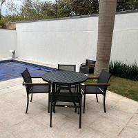 Jogo De Mesa Ripada 1,20m + 4 Cadeiras Amélia E Guarda Sol Piscina Preto - 6