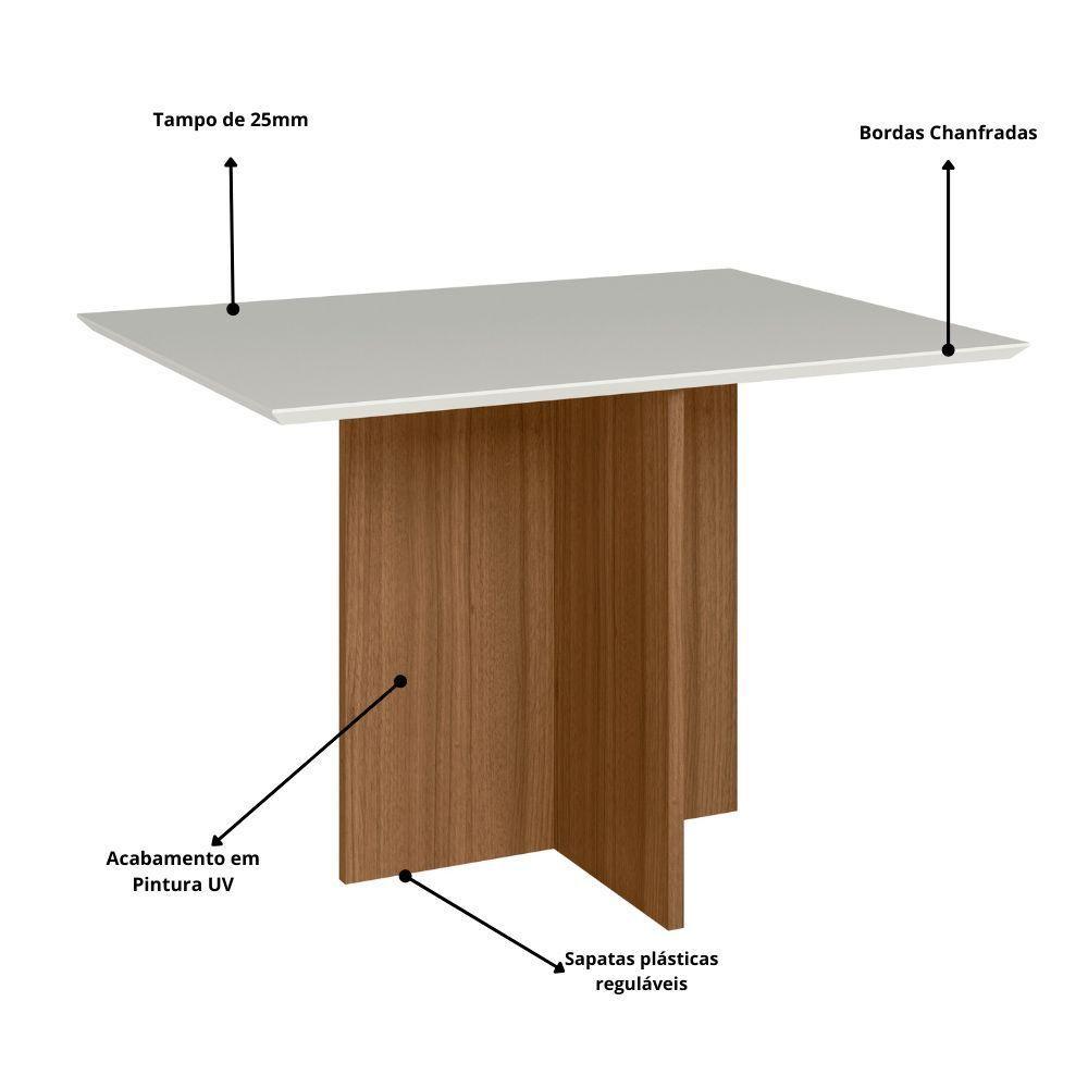 Mesa De Jantar 4 Lugares 120cm Tampo Chanfrado Retangular Sem Vidro Helô Carvalho/off White - Poliman - 2