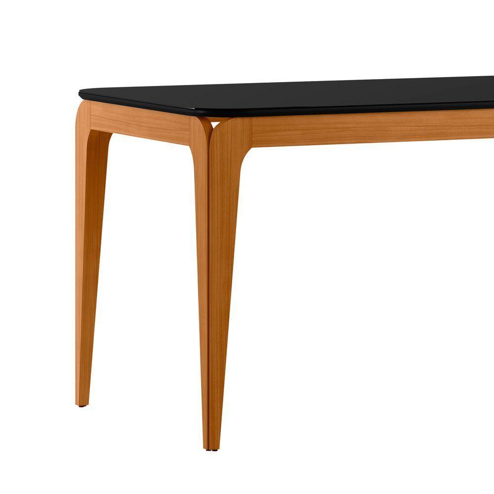 Mesa De Jantar Para 6 Lugares 1,80m Tampo Mdf Com Vidro Aurea Ypê/preto - New Ceval - 2