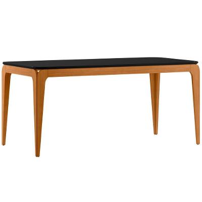Mesa De Jantar Para 6 Lugares 1,80m Tampo Mdf Com Vidro Aurea Ypê/preto - New Ceval