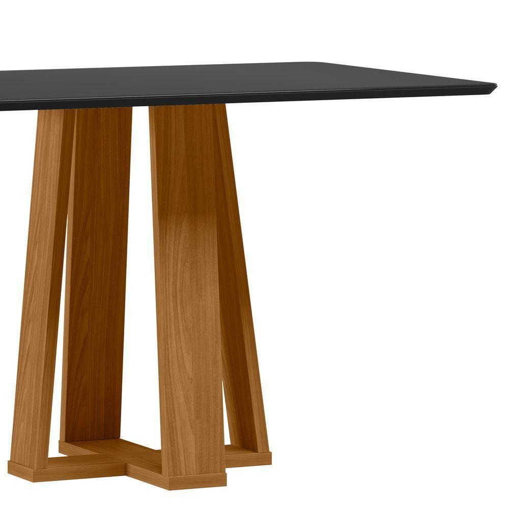 Mesa De Jantar Para 4 Lugares 1,20m Tampo Mdf Com Vidro Rubi Ypê/preto - New Ceval - 2