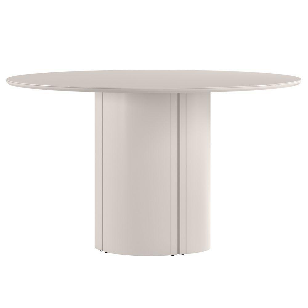 Mesa De Jantar Redonda Para 6 Lugares 135cm Tampo Mdf Com Vidro Serena Off White - New Ceval - 1