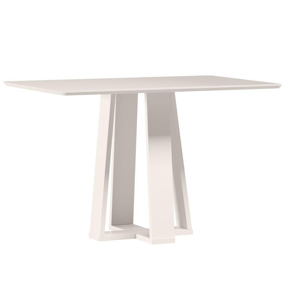 Mesa De Jantar Para 4 Lugares 1,20m Tampo Mdf Com Vidro Rubi Off White - New Ceval - 1