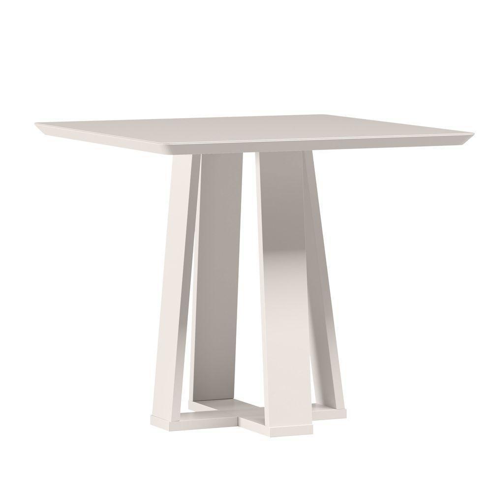 Mesa De Jantar Para 4 Lugares 90cm Tampo Quadrado Com Vidro Rubi Off White - New Ceval - 1