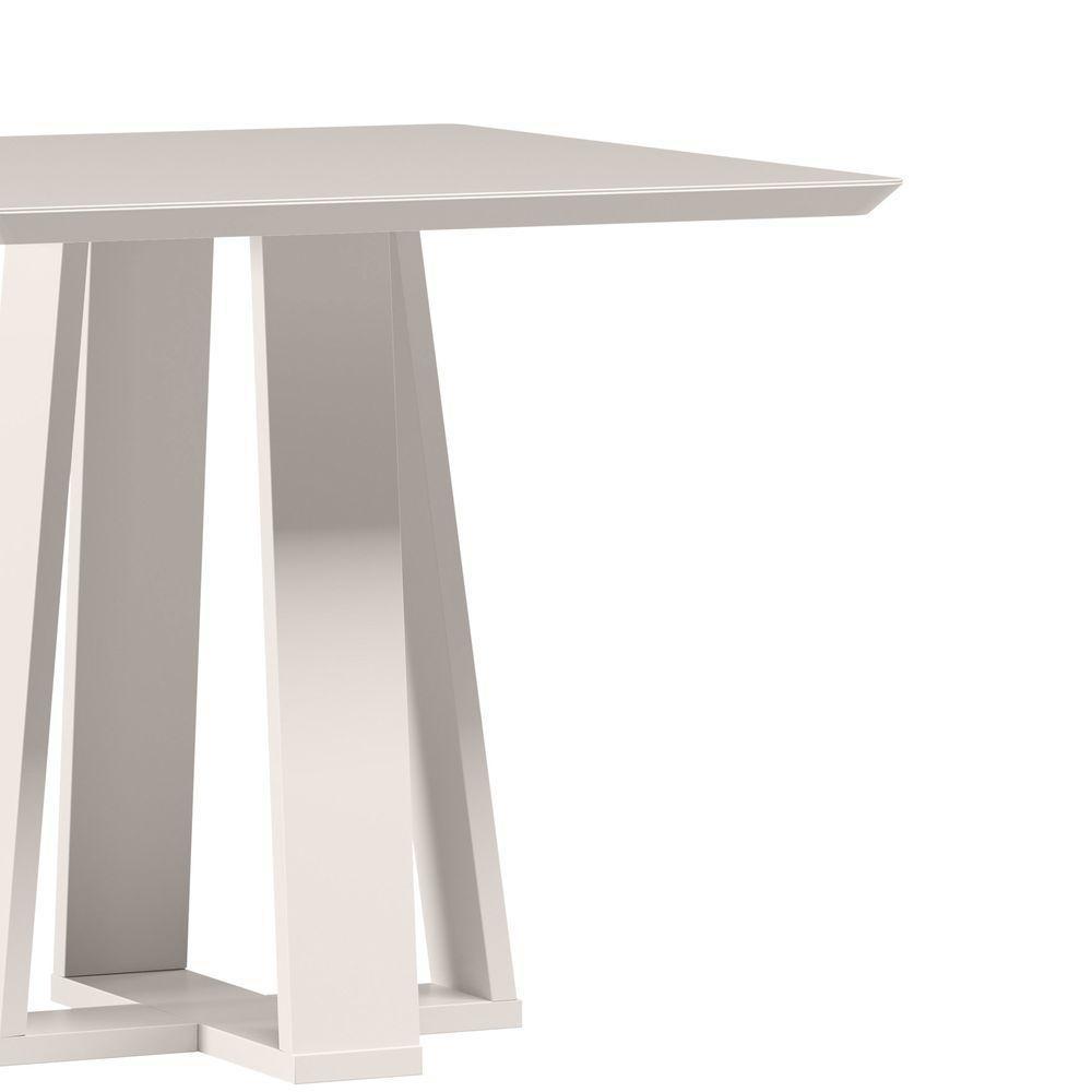 Mesa De Jantar Para 4 Lugares 90cm Tampo Quadrado Com Vidro Rubi Off White - New Ceval - 2