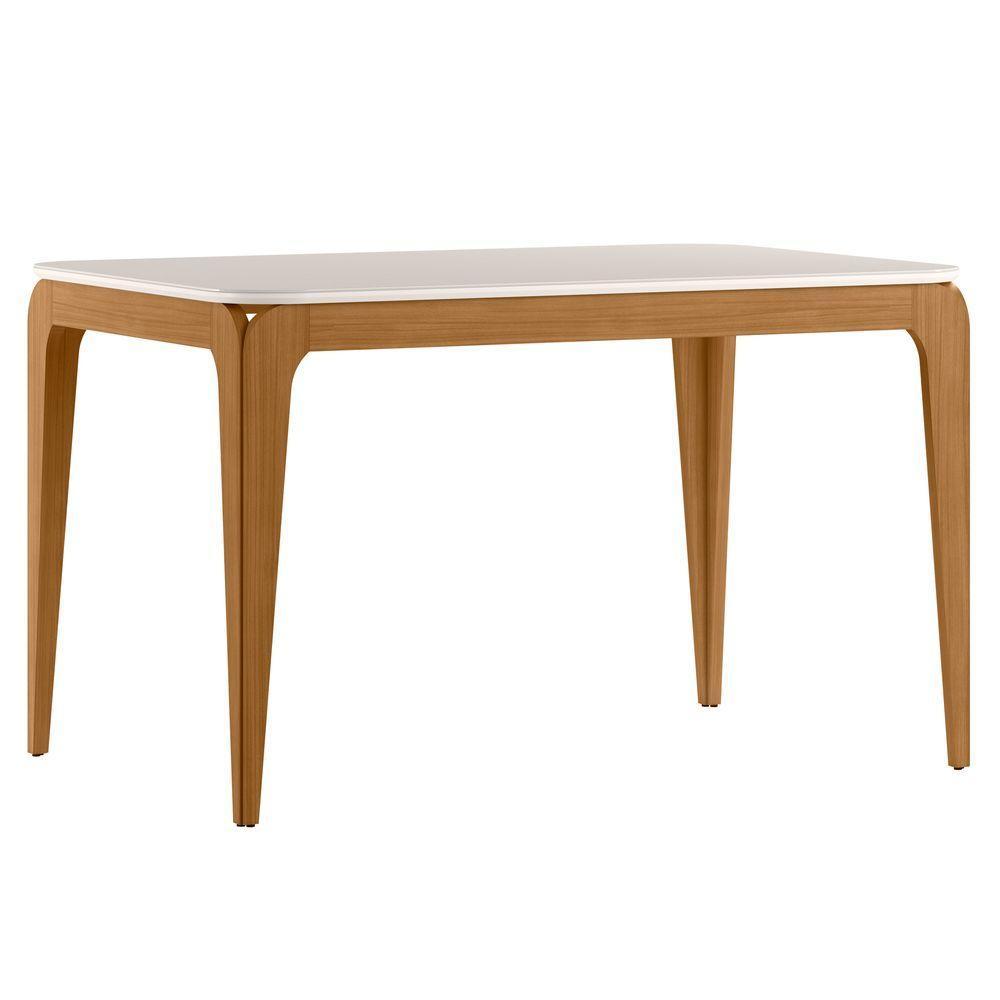 Mesa De Jantar Para 4 Lugares 1,20m Tampo Mdf Com Vidro Aurea Ypê/off White - New Ceval - 1