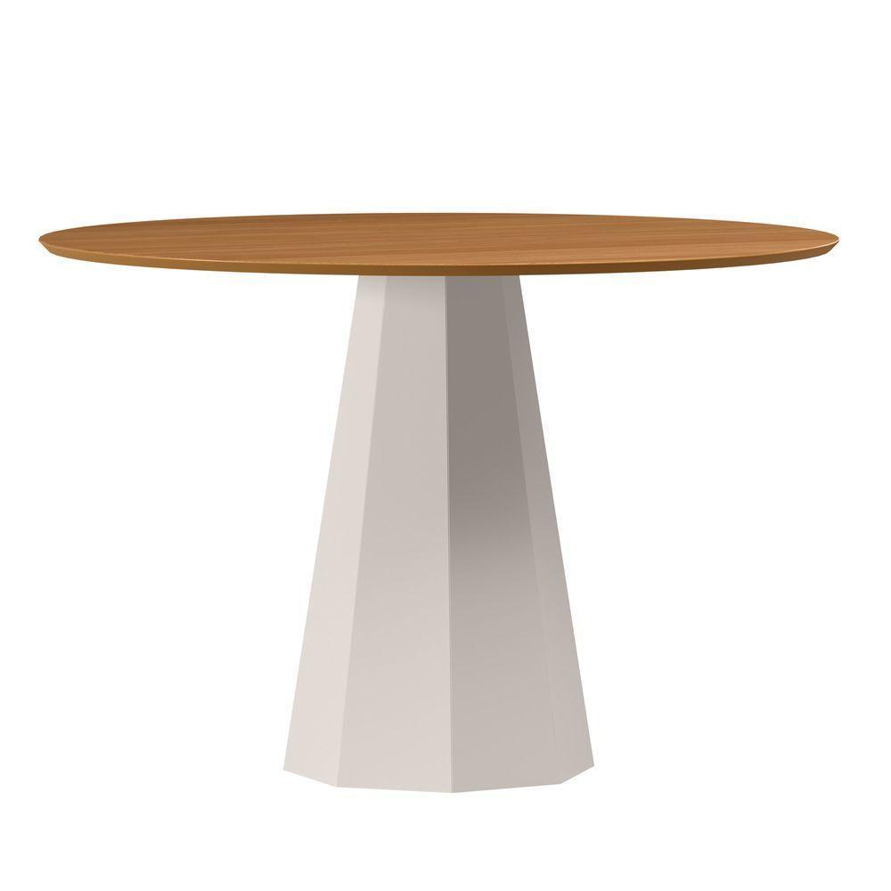Mesa De Jantar Redonda Para 4 Lugares Tampo Em Mdf 1,17m Isis Off White/ypê - New Ceval - 1