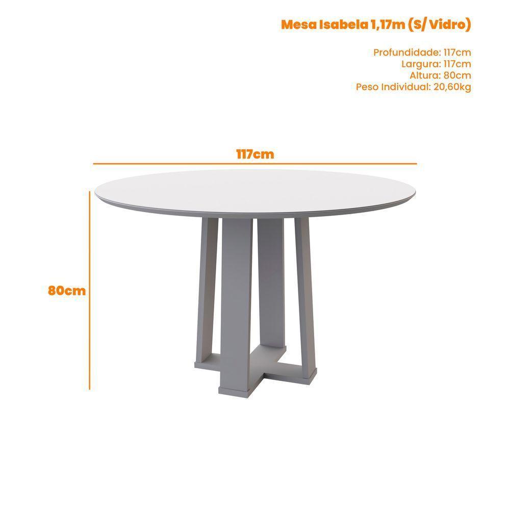 Mesa De Jantar Para 4 Lugares 1,17m Tampo Redondo Em Mdf Isabela Ypê - New Ceval - 3