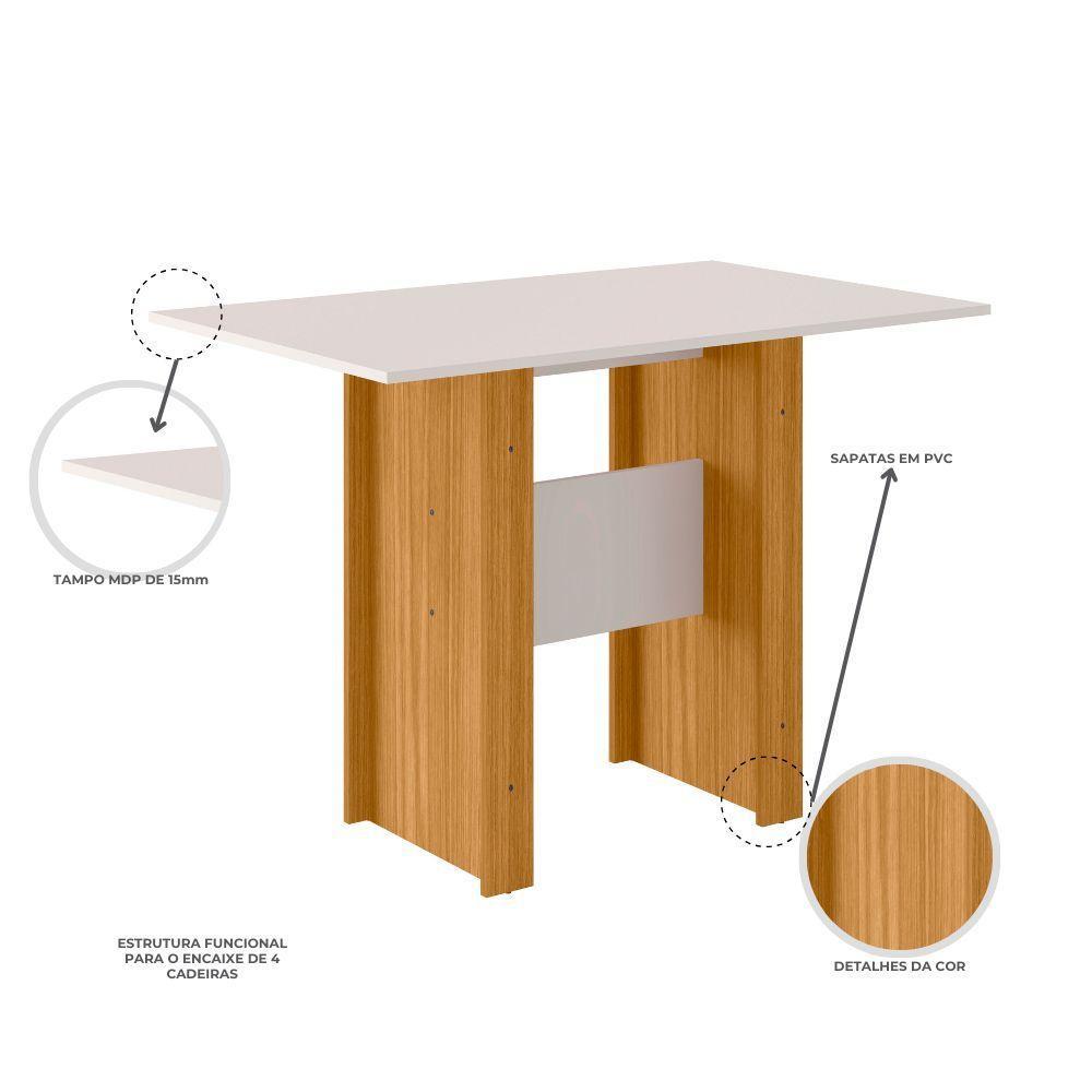 Mesa De Jantar 4 Lugares Tampo 108cm Sem Vidro Milano Freijó Uv/off White - Poliman - 2