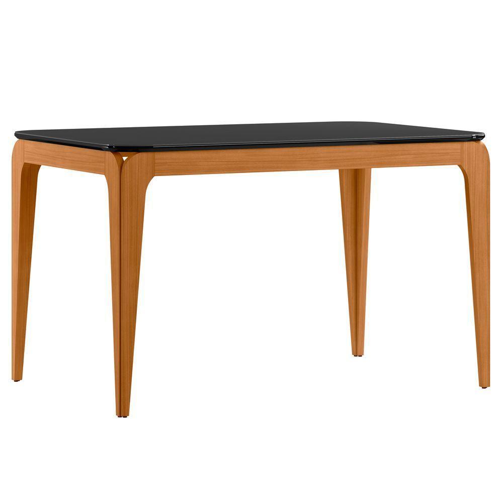 Mesa De Jantar Para 4 Lugares 1,20m Tampo Mdf Com Vidro Aurea Ypê/preto - New Ceval - 1