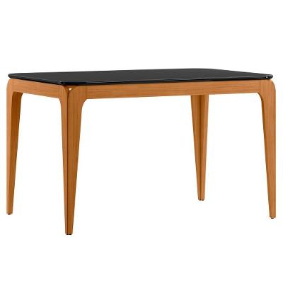 Mesa De Jantar Para 4 Lugares 1,20m Tampo Mdf Com Vidro Aurea Ypê/preto - New Ceval