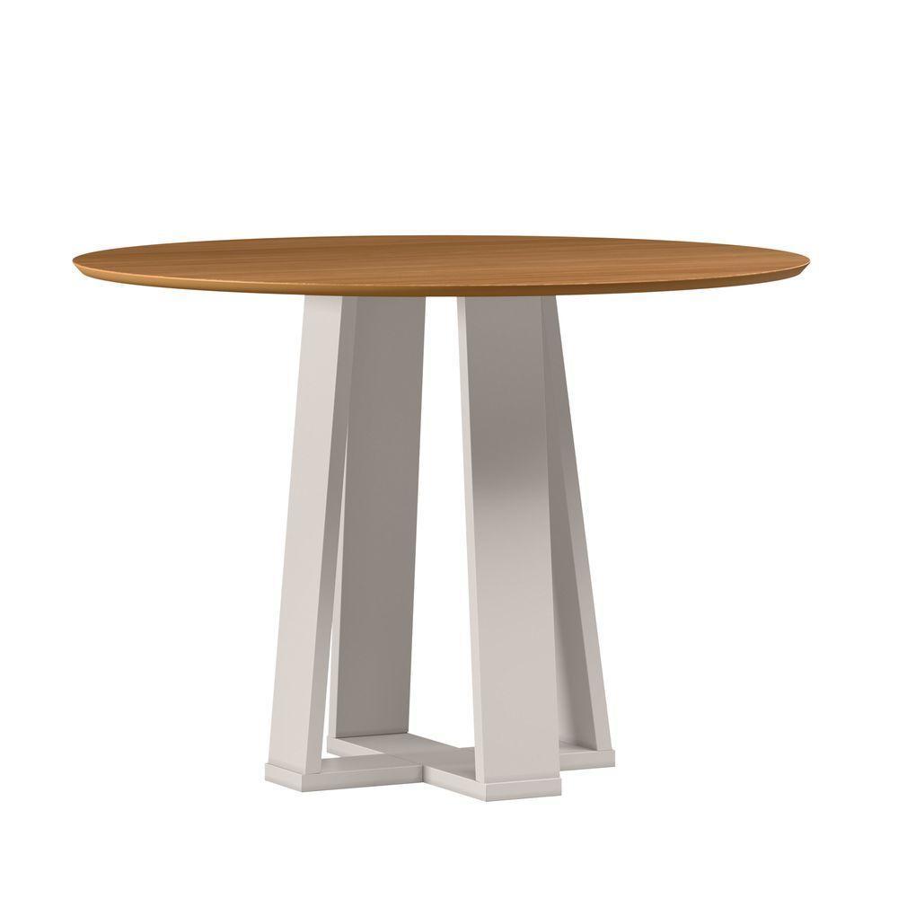 Mesa De Jantar Para 4 Lugares 1,00m Tampo Redondo Em Mdf Isabela Off White/ypê - New Ceval - 1