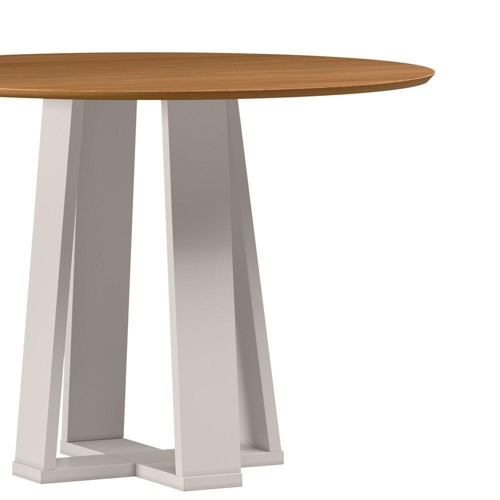 Mesa De Jantar Para 4 Lugares 1,00m Tampo Redondo Em Mdf Isabela Off White/ypê - New Ceval - 2