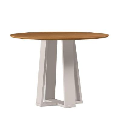 Mesa De Jantar Para 4 Lugares 1,00m Tampo Redondo Em Mdf Isabela Off White/ypê - New Ceval