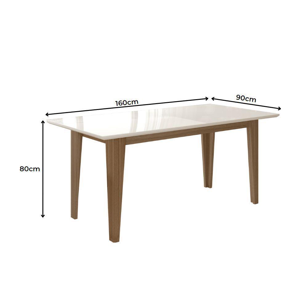 Mesa De Jantar Retangular Tampo Chanfrado Com Vidro 160cm Liz Carvalho/off White - Poliman - 3