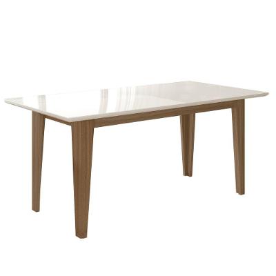 Mesa De Jantar Retangular Tampo Chanfrado Com Vidro 160cm Liz Carvalho/off White - Poliman