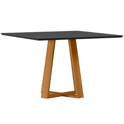 Mesa De Jantar Quadrada 6 Lugares 135cm Tampo Mdf Com Vidro Lectus Ypê/preto - New Ceval