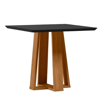 Mesa De Jantar Para 4 Lugares 90cm Tampo Quadrado Com Vidro Rubi Ypê/preto - New Ceval