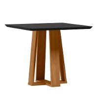 Mesa De Jantar Para 4 Lugares 90cm Tampo Quadrado Com Vidro Rubi Ypê/preto - New Ceval - 1