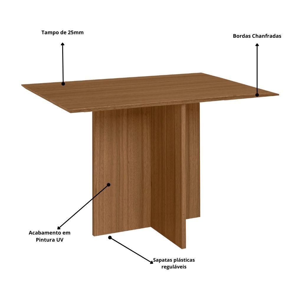 Mesa De Jantar 4 Lugares 120cm Tampo Chanfrado Retangular Sem Vidro Helô Carvalho - Poliman - 2