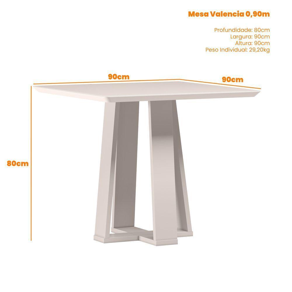 Mesa De Jantar Quadrada 4 Lugares 90cm Tampo Mdf Com Vidro Valencia Off White/preto - New Ceval - 3