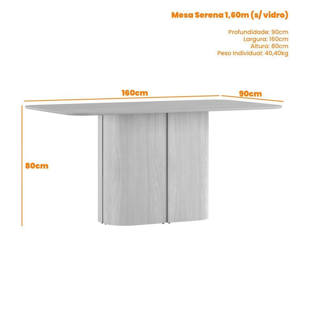 Mesa De Jantar Para 6 Lugares 160cm Tampo Em Mdf Serena Off White/ypê - New Ceval - 3