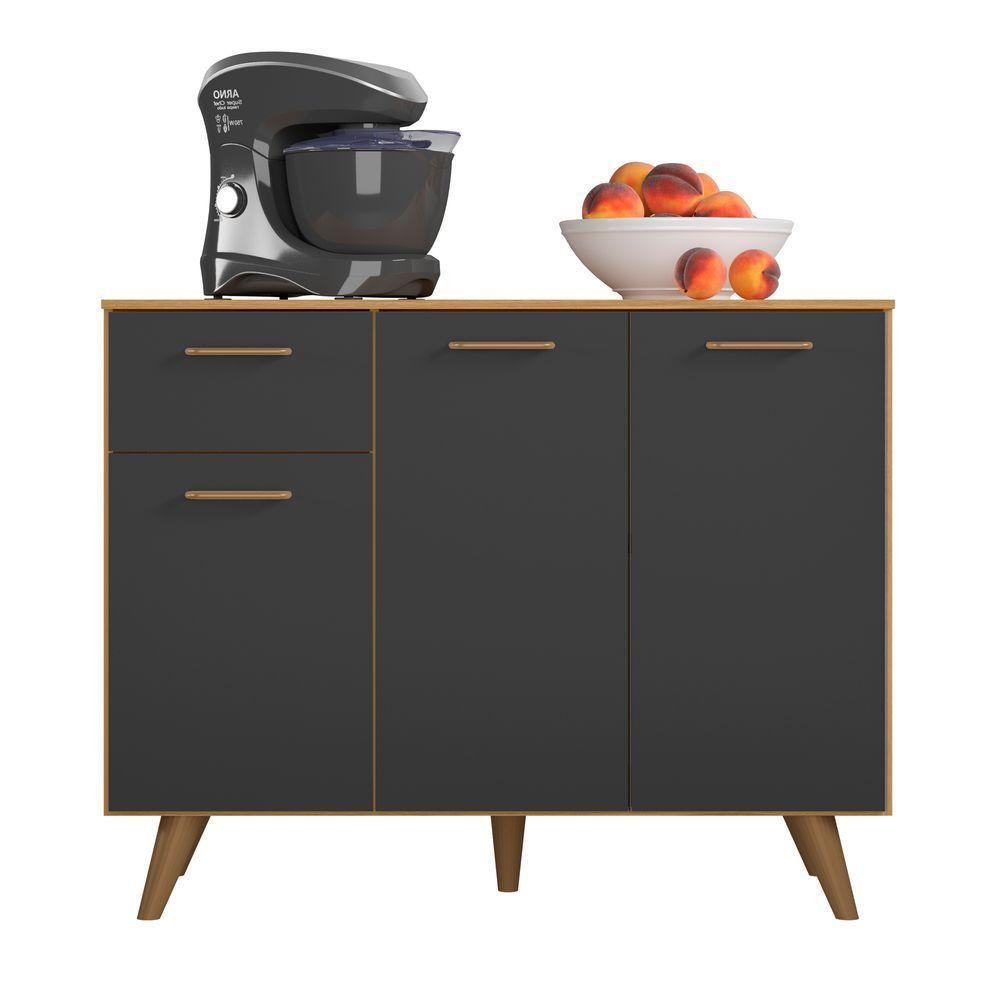 Balcão De Cozinha Com Tampo 1,05cm 3 Portas E 1 Gaveta Freijó Uv/grafite Acetinado Olinda - Poliman - 1